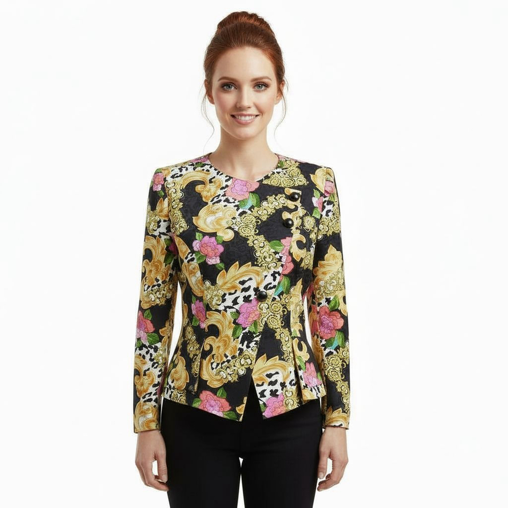 Spenser Jeremy Vintage Black Hot Pink Floral Blazer